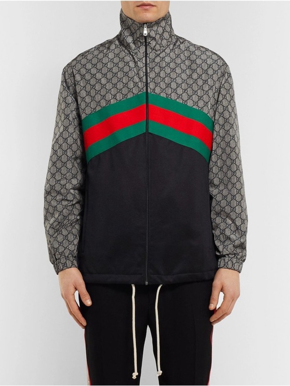 Gucci Black Windbreaker with Green and Red Chevron